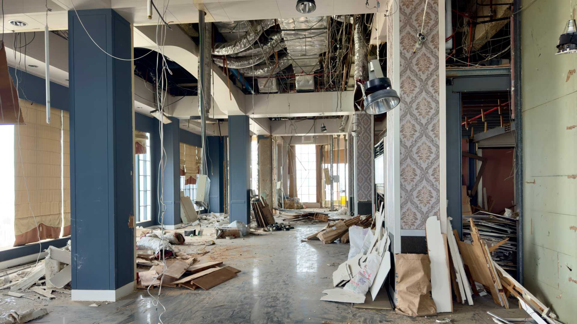 Office interior largely demolished.