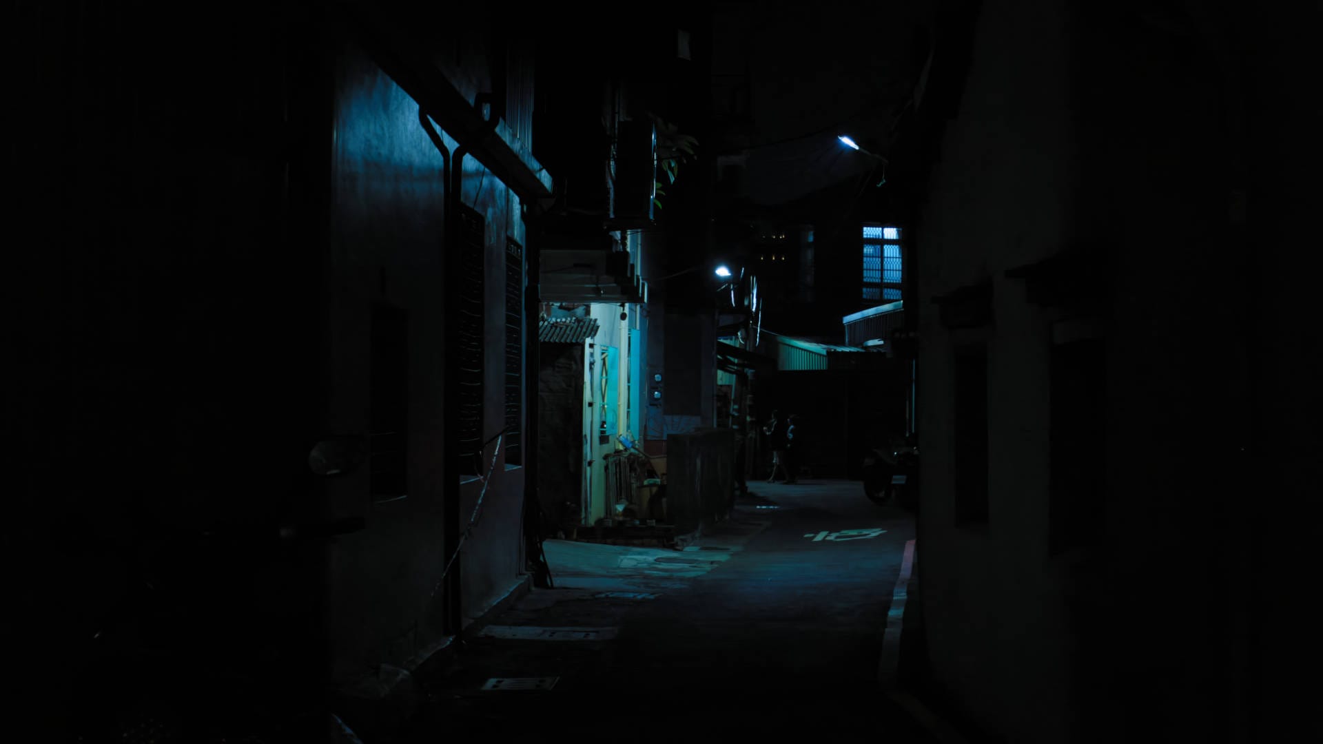 A deserted alley in Zuoying, Kaohsiung, Taiwan, at night.