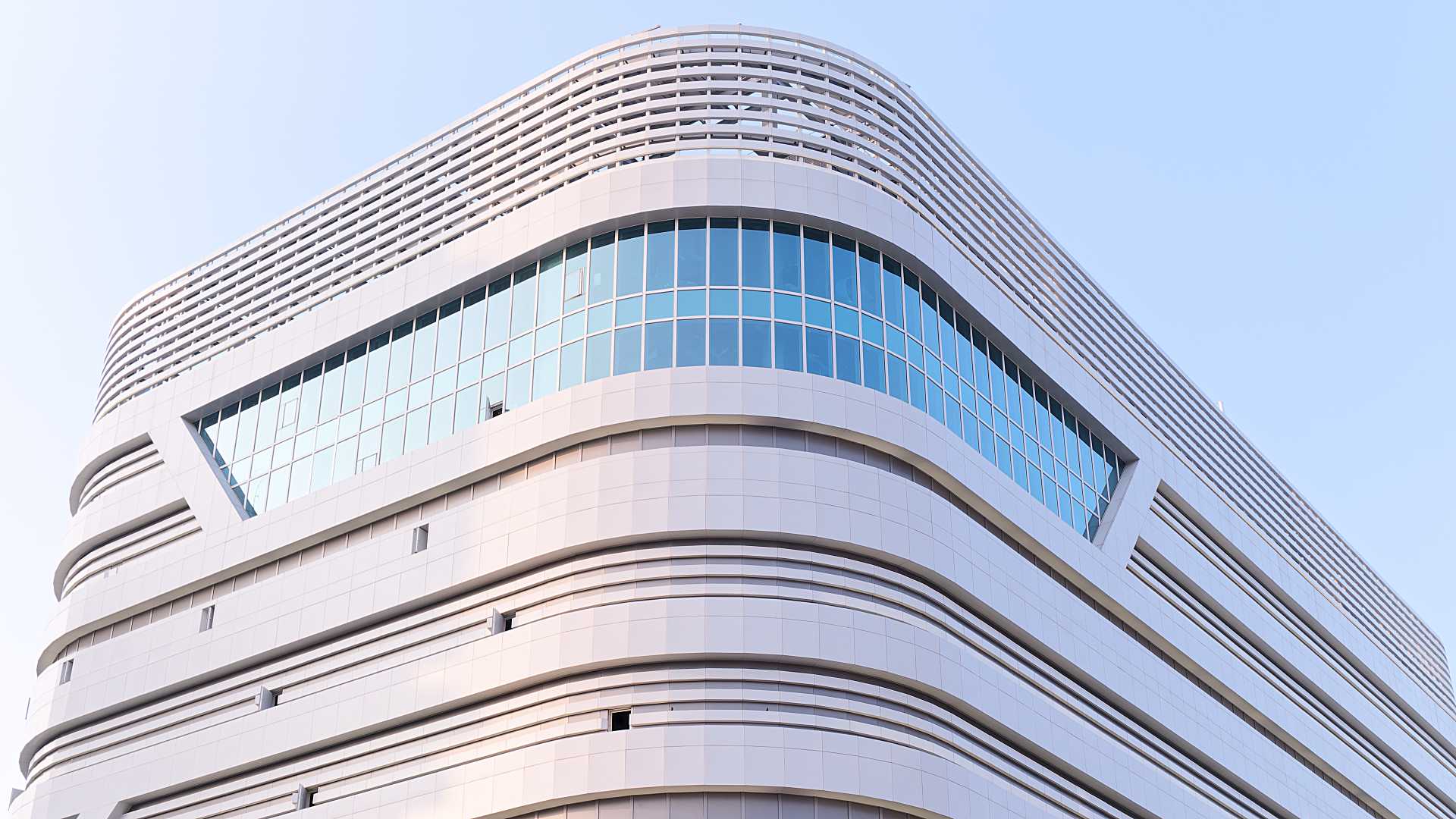 Exterior of the avant-garde new Kaohsiung Station shopping mall building.