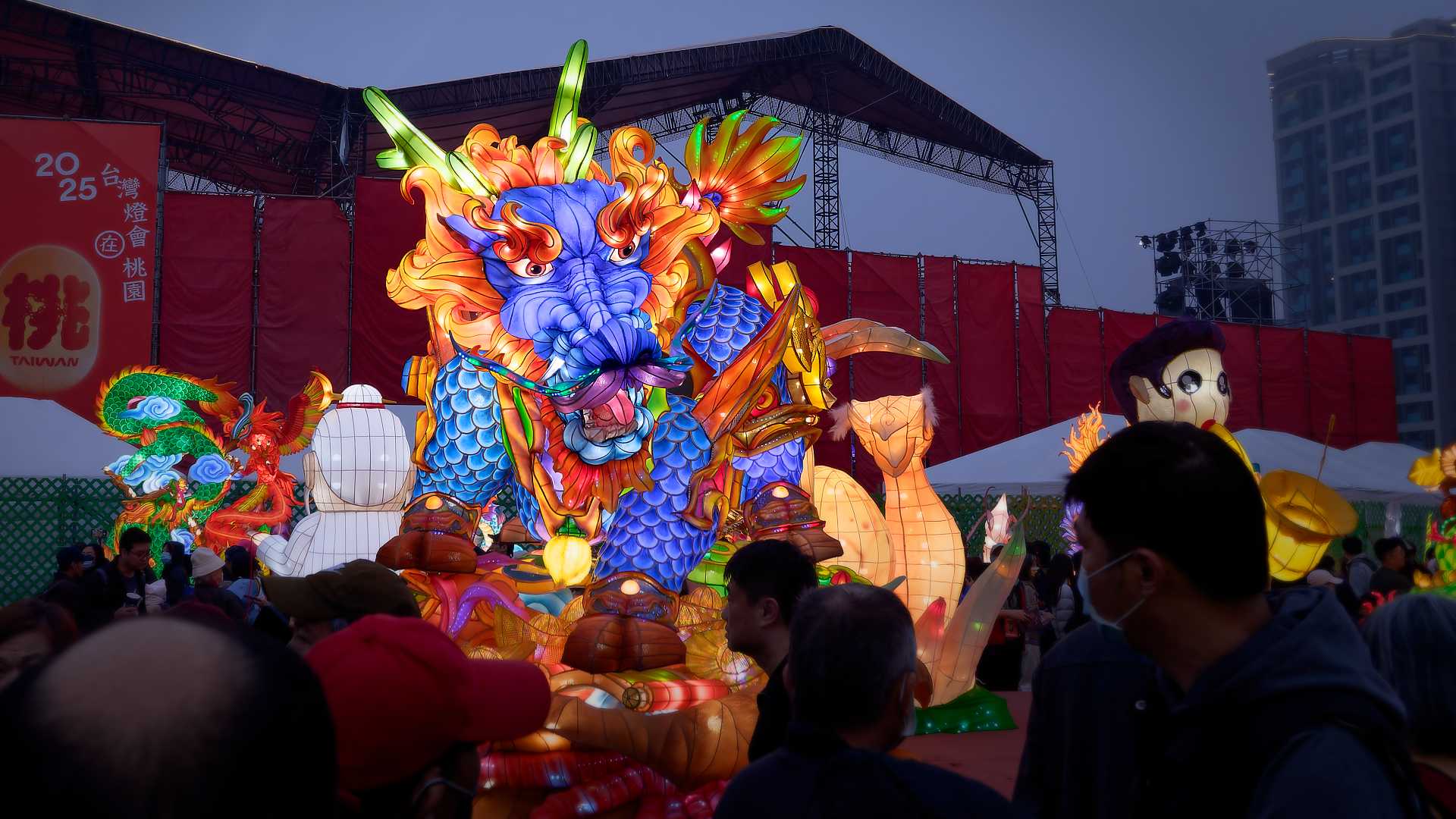 Lantern in the shape of a large detailed dragon.